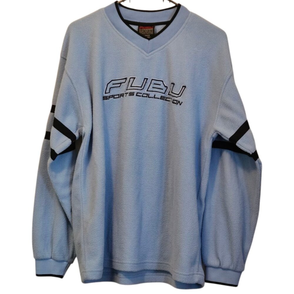 Y2K Vintage Fubu Sports Collection Light Blue Boys Fleece Long Sleeved Shirt